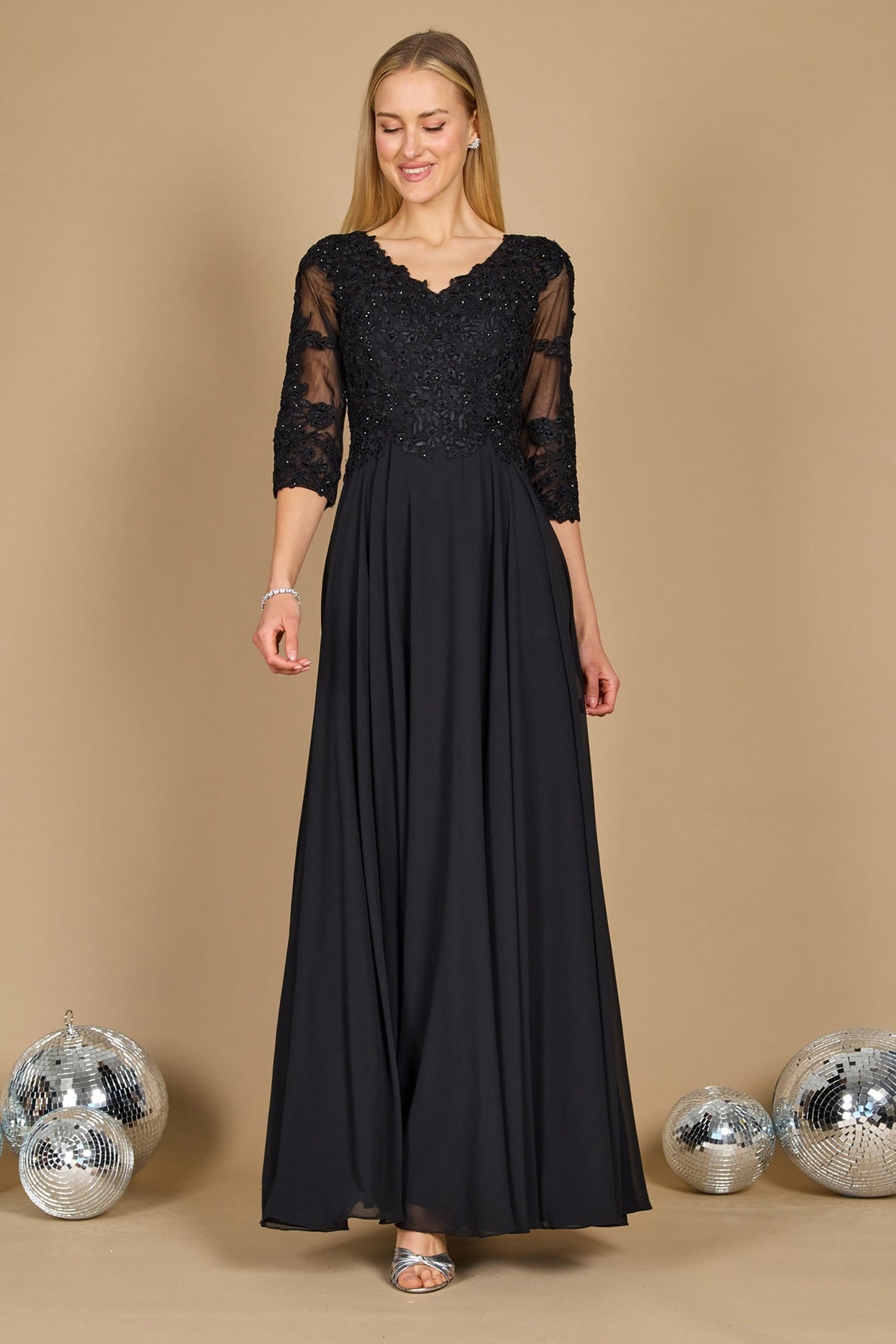 A-Line Floor Length Chiffon Lace Dress CM0125