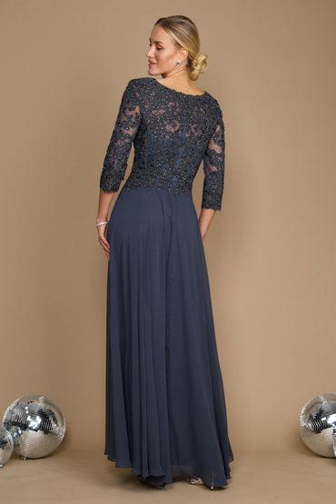 A-Line Floor Length Chiffon Lace Dress CM0126