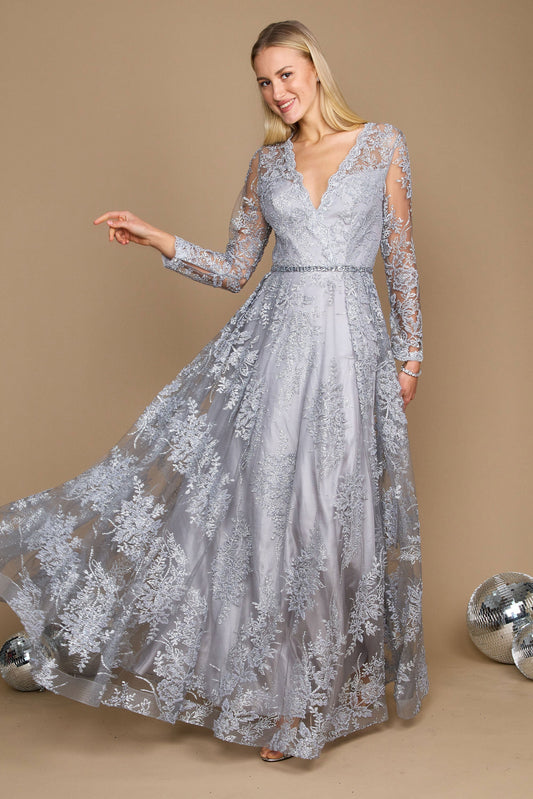 A-Line Floor Length Lace Tulle Dress CM0150