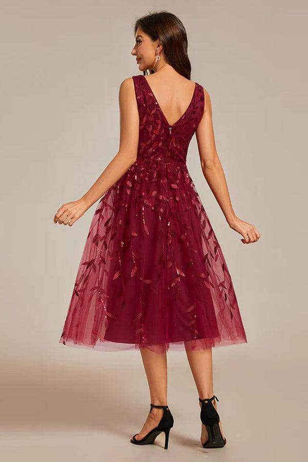 A-Line Tea Length Glitter Dress CM0195 - COCOMELODY