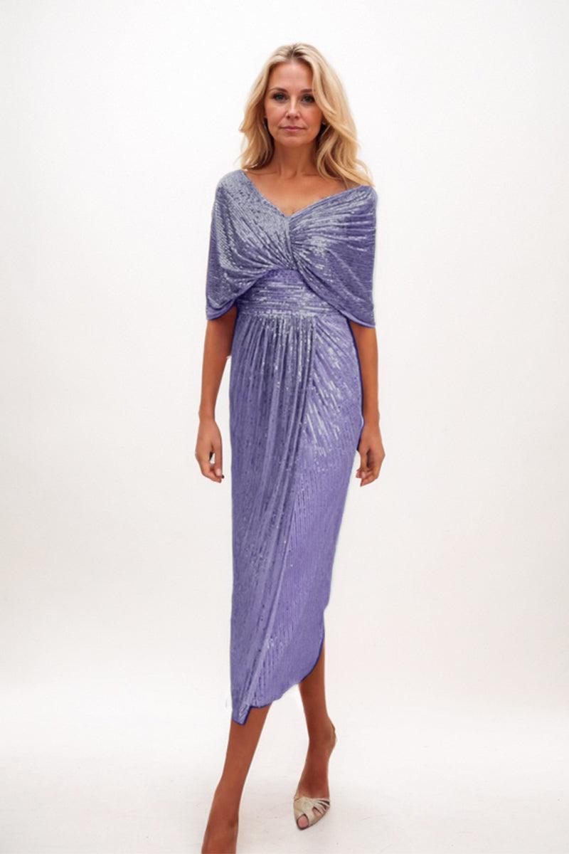 A-line Midi Sequined Mother Dress CM0225 - Wisteria Purple - COCOMELODY