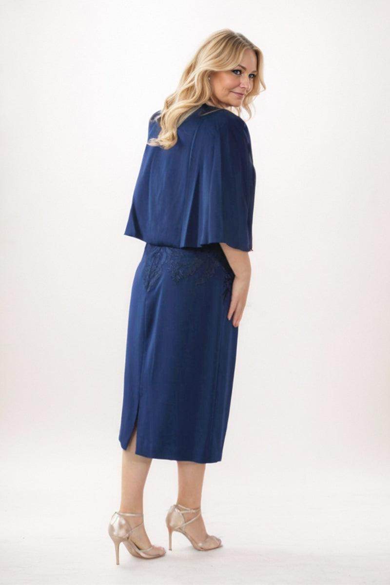 Sheath-Column Midi Satin Lace Mother Dress CM0228 - COCOMELODY