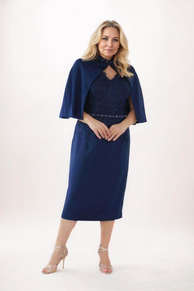 Sheath-Column Midi Satin Lace Mother Dress CM0228 - COCOMELODY