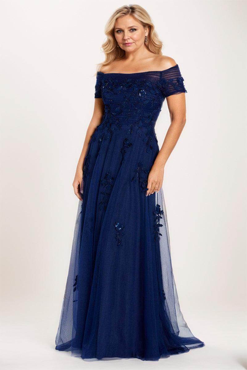 A-line Maxi Tulle Navy Mother of the Groom Dresses COCOMELODY CM0230 A-line Maxi Tulle Navy Mother of the Groom Dresses COCOMELODY CM0230