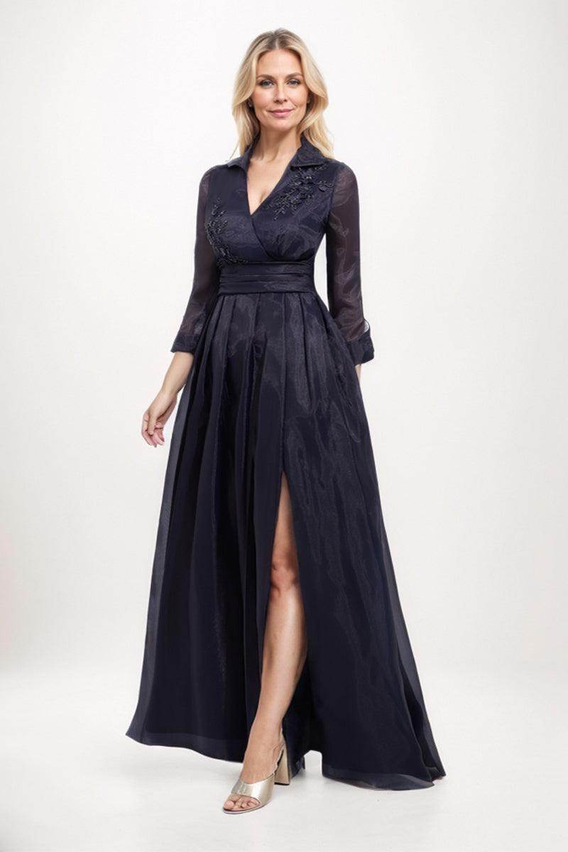 A-Line Maxi Organza Navy Mother of the Bride Dress COCOMELODY CM0235, Mauve A-Line Maxi Organza Navy Mother of the Bride Dress COCOMELODY CM0235, Mauve