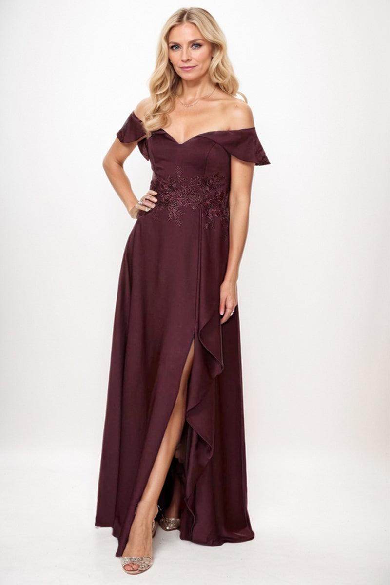 A-Line Maxi Elastic Silk like Satin Mother Dress CM0243 - COCOMELODY