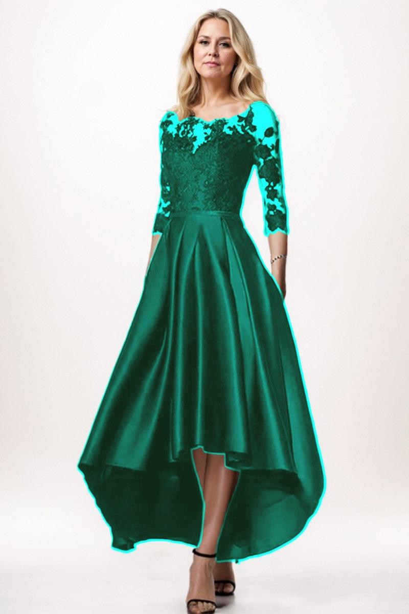 A-Line High-Low Satin Mother Dress CM0244 - Teal Green - COCOMELODY