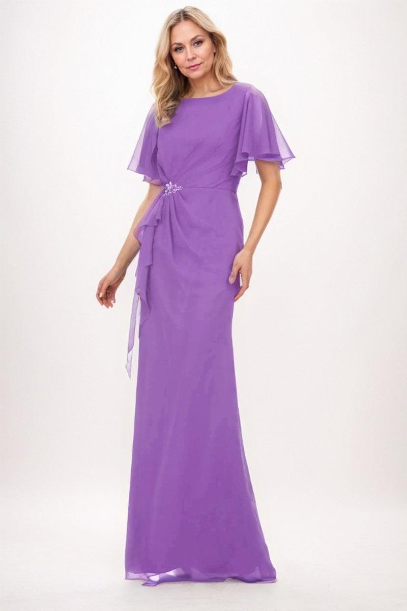 Sheath-Column Maxi Chiffon Mother Dress CM0250 - Violet - COCOMELODY