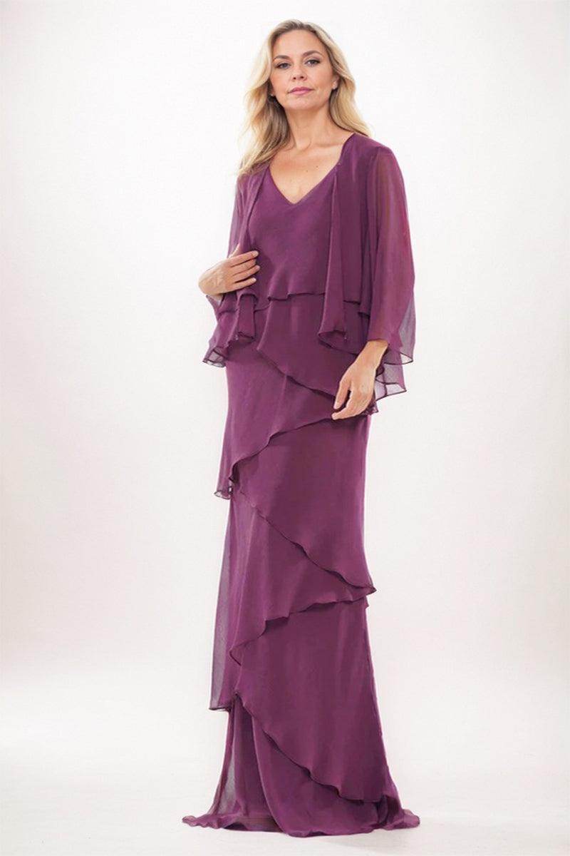 Sheath Maxi Chiffon Mother of the Groom Dresses Plus Size COCOMELODY CM0251, Plum Sheath Maxi Chiffon Mother of the Groom Dresses Plus Size COCOMELODY CM0251, Plum