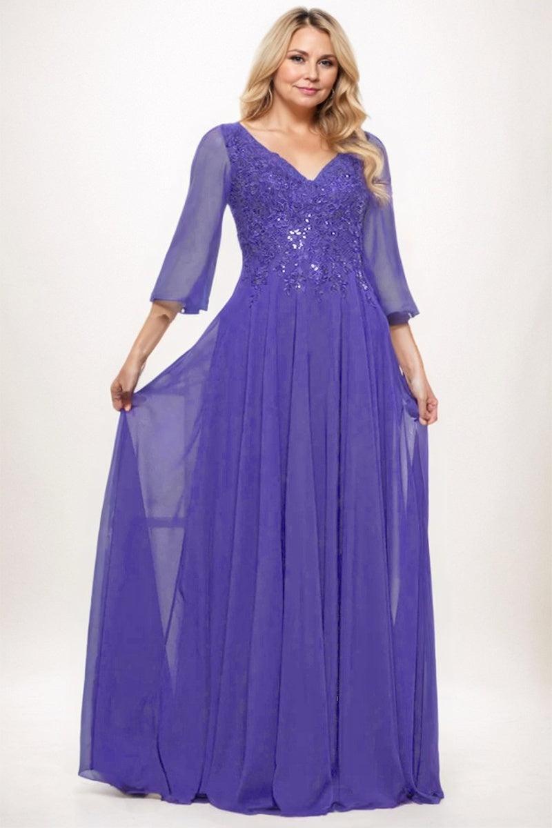 A-Line Maxi Chiffon Mother Dress CM0254 - Wisteria Purple - COCOMELODY