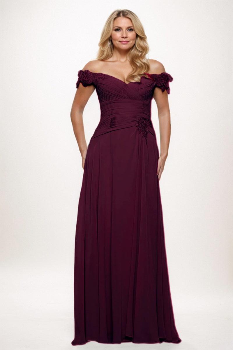 A-Line Maxi Chiffon Mother Dress CM0255 - Wine - COCOMELODY