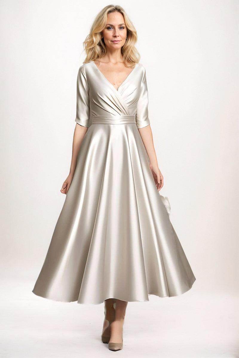 A-Line Midi Satin Mother of the Groom Dresses COCOMELODY CM0261, Waterfall A-Line Midi Satin Mother of the Groom Dresses COCOMELODY CM0261, Waterfall