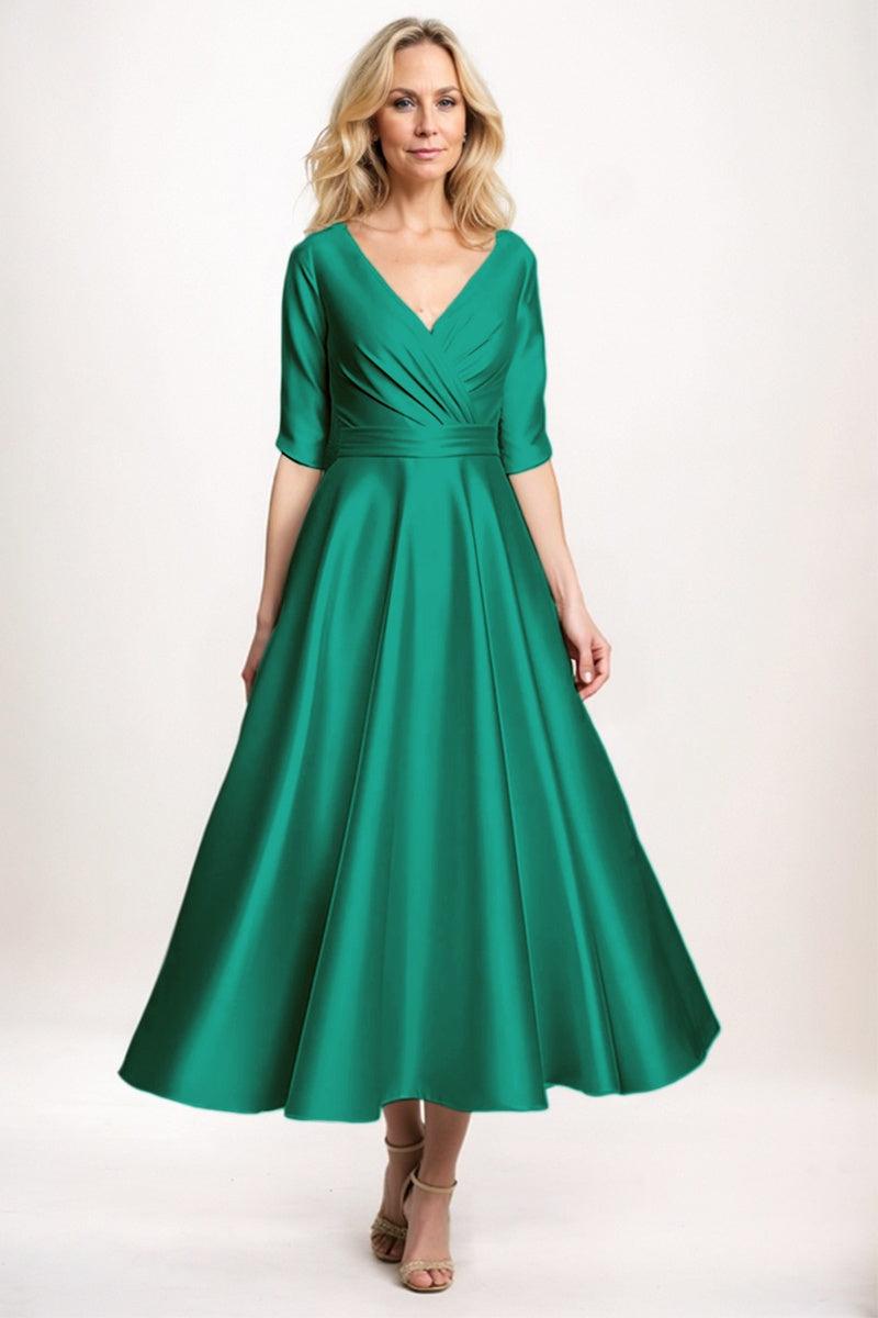 A-Line Midi Satin Mother Dress CM0261 - Teal Green - COCOMELODY