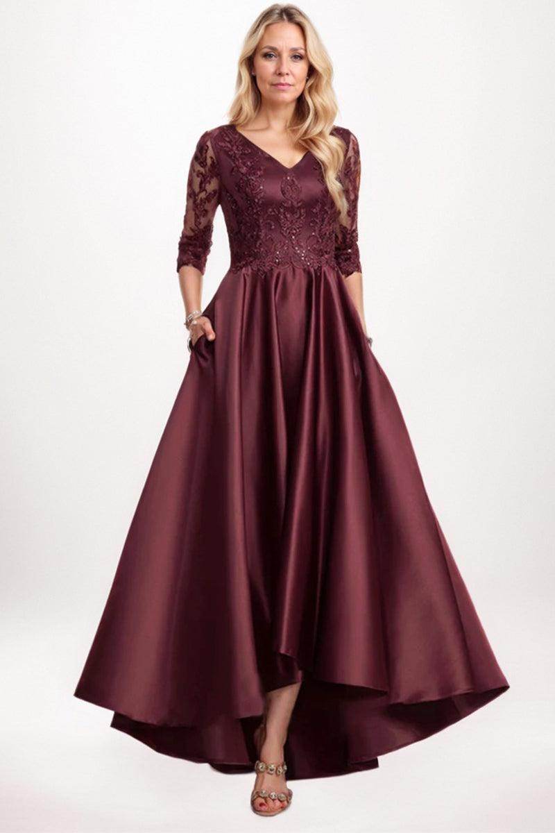 A-Line Midi Satin Burgundy Mother of The Bride Dress COCOMELODY CM0263, Veiled Rose A-Line Midi Satin Burgundy Mother of The Bride Dress COCOMELODY CM0263, Veiled Rose