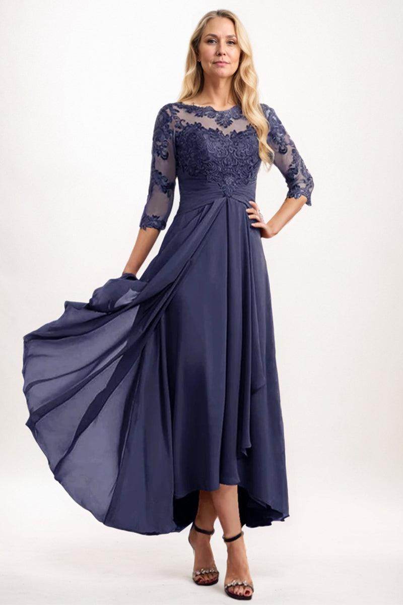 A-Line Midi Chiffon Blue Mother of the Bride Dress COCOMELODY CM0264, Silver Cloud A-Line Midi Chiffon Blue Mother of the Bride Dress COCOMELODY CM0264, Silver Cloud