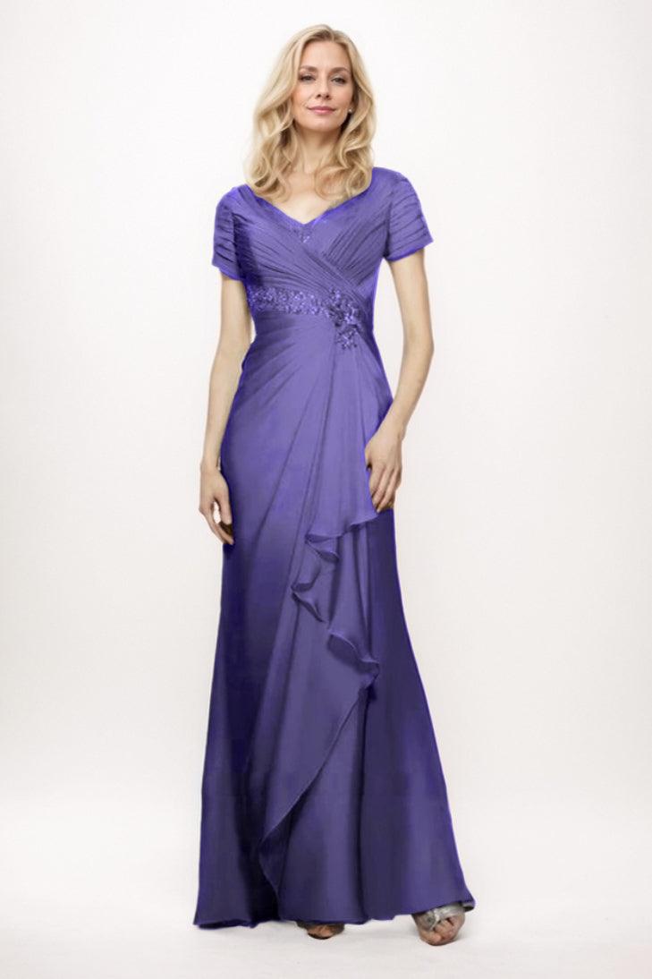 Sheath-Column Maxi Chiffon Mother Of The Bride Dress CM0277 - Wisteria Purple - COCOMELODY