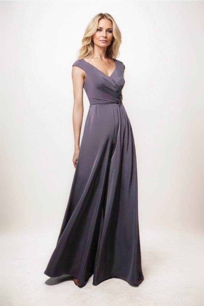purple mother of groom dress Ladivine CD0938 Long Sleeve Mother of Bride A-Line Dress Smokey Violet / 12