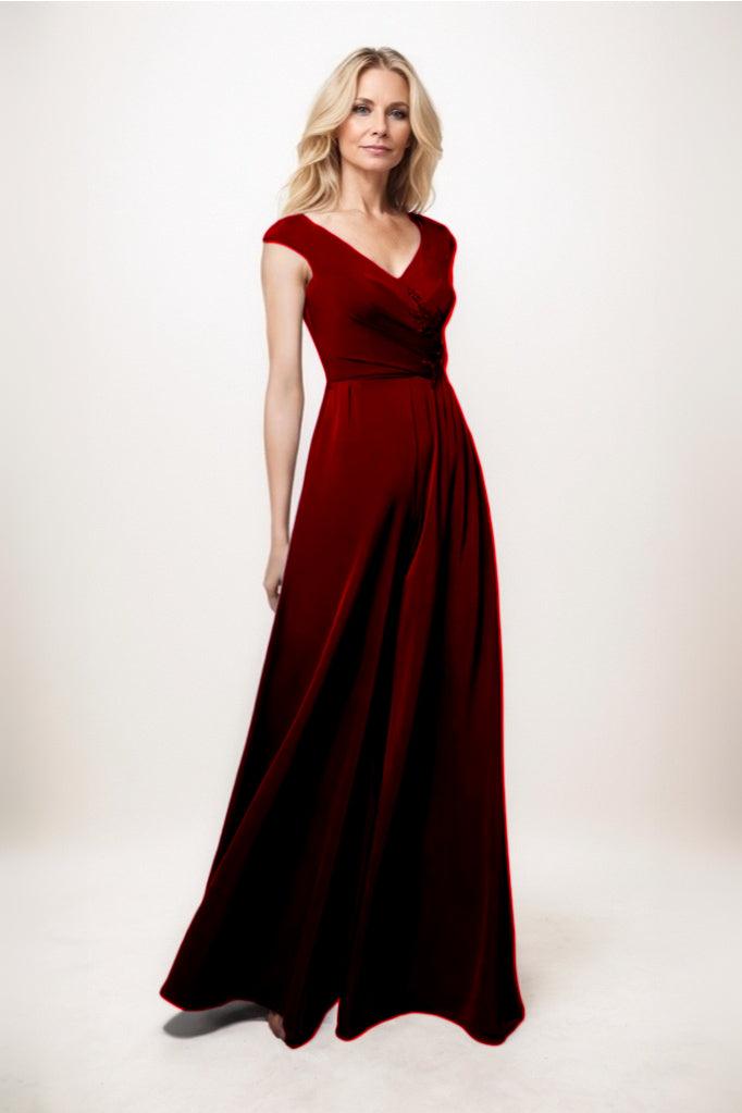 Jumpsuit Maxi Luxe Satin Mother Of The Bride Dress CM0278 - Wine - COCOMELODY