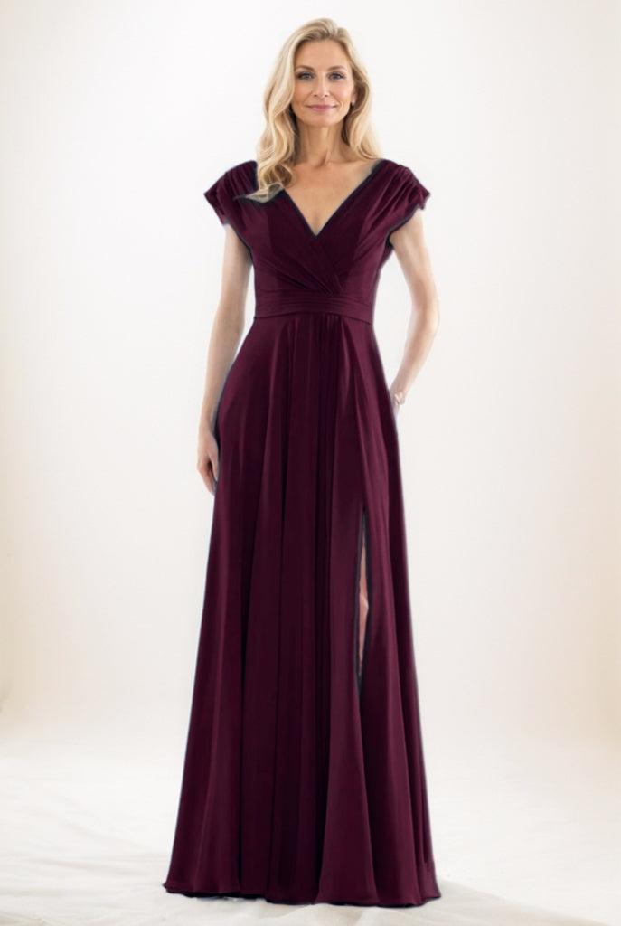 A-Line Maxi Chiffon Mother Of The Bride Dress CM0290 - Wine - COCOMELODY