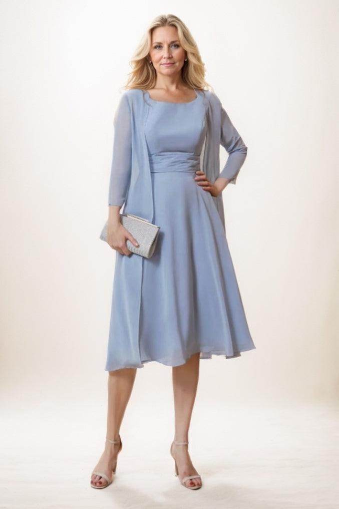 A-Line Midi Chiffon Short Mother of the Bride Dresses COCOMELODY CM0291, Ink Blue A-Line Midi Chiffon Short Mother of the Bride Dresses COCOMELODY CM0291, Ink Blue