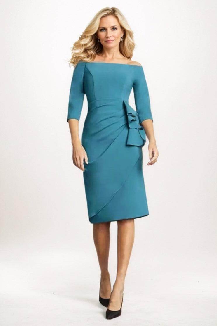 midi mother of bride dresses Sheath Midi Luxe Satin Short Mother of the Bride Dresses COCOMELODY CM0309, As Picture