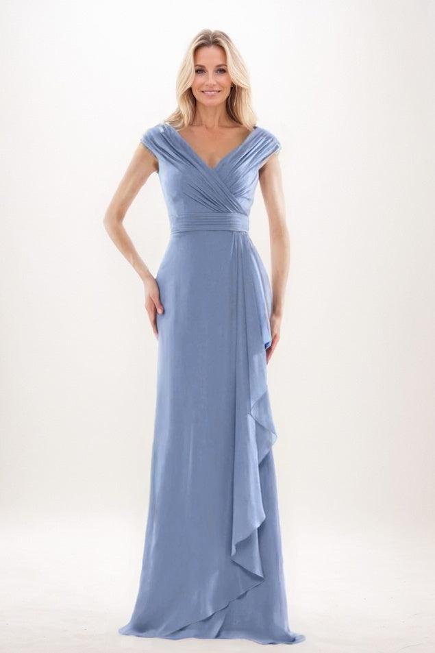 Sheath-Column Maxi Chiffon Mother Of The Bride Dress CM0312 - Slate Blue - COCOMELODY