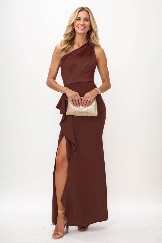 Sheath Maxi Luxe Satin Mother Of The Bride Dress CM0328 - Espresso - COCOMELODY