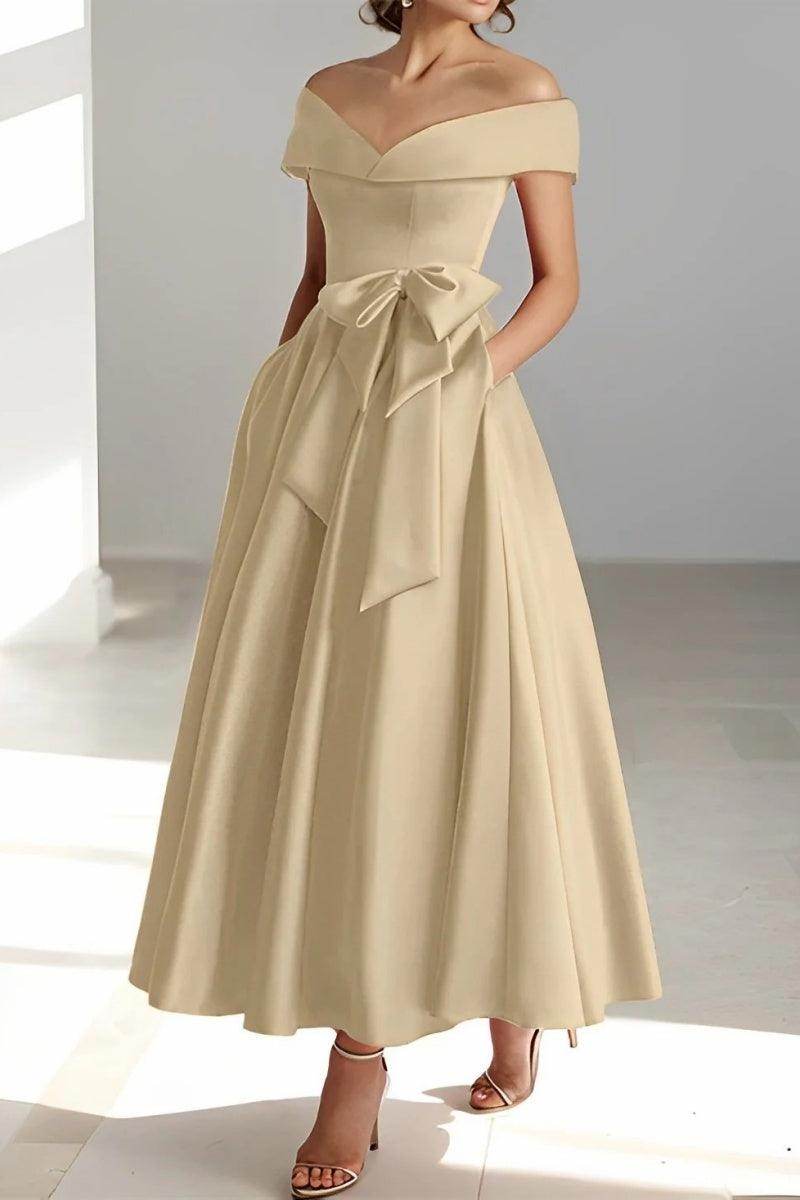 A-Line Ankle Length Satin Mother Bride Dress COCOMELODY CM0332, M-Ink Blue A-Line Ankle Length Satin Mother Bride Dress COCOMELODY CM0332, M-Ink Blue
