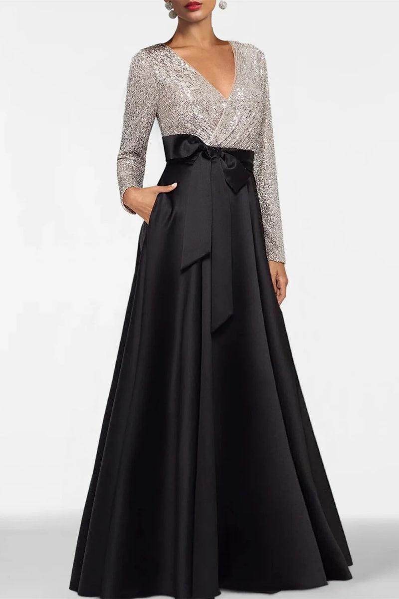 A Line V Neck Long Sleeves Sequins Mother Of The Bride Dresses CM0334 - COCOMELODY