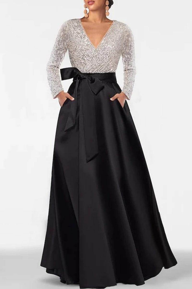 A Line V Neck Long Sleeves Sequins Mother Of The Bride Dresses CM0334 - COCOMELODY