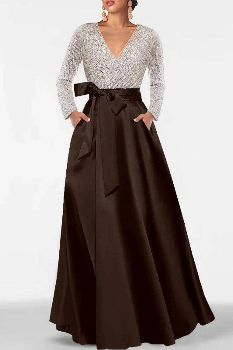 A Line V Neck Long Sleeves Sequins Mother Of The Bride Dresses CM0334 - COCOMELODY