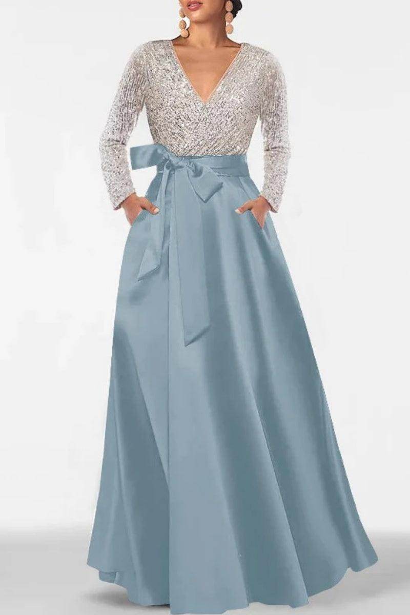 A Line V Neck Long Sleeves Sequins Mother Of The Bride Dresses CM0334 - COCOMELODY