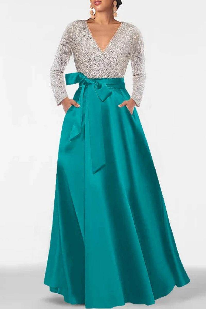 A Line V Neck Long Sleeves Sequins Mother Of The Bride Dresses CM0334 - COCOMELODY