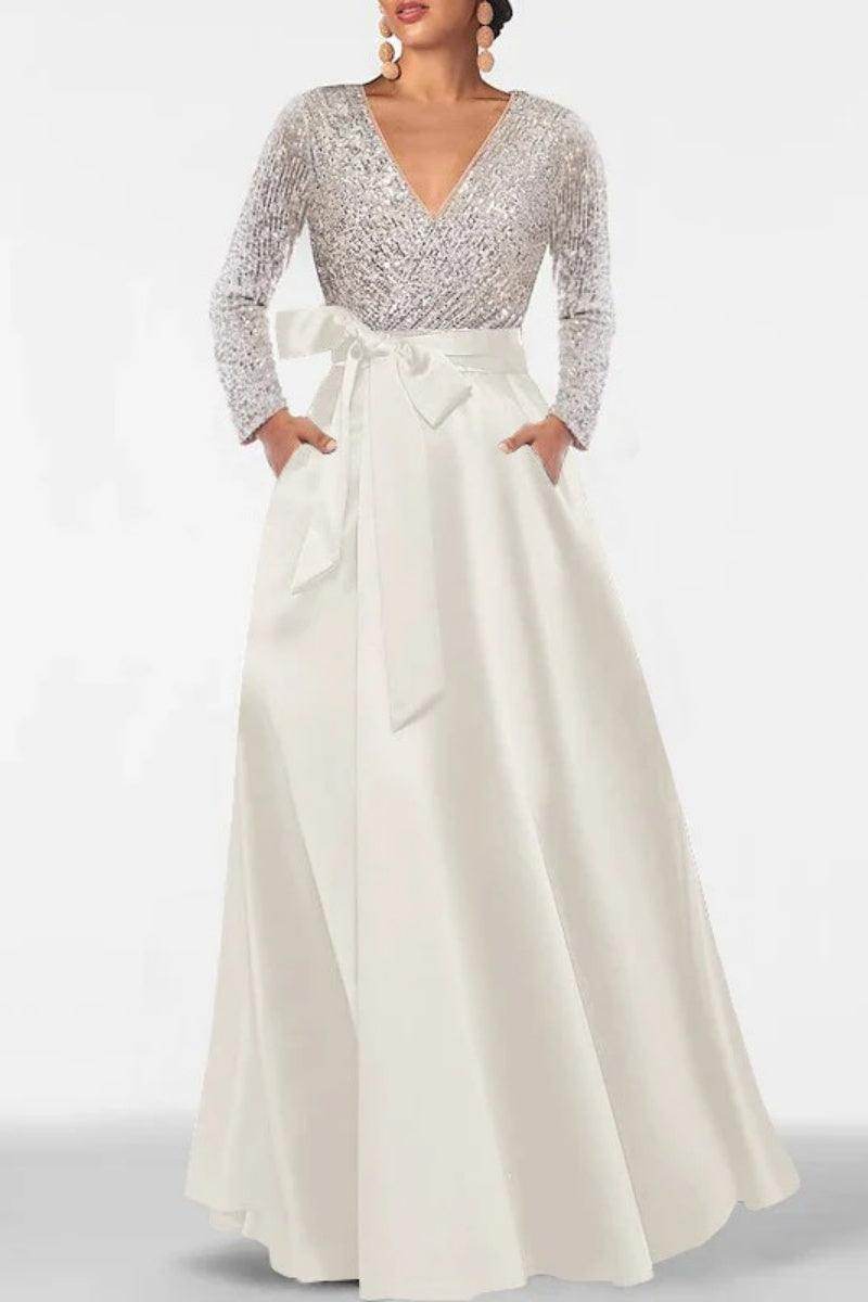 A Line V Neck Long Sleeves Sequins Mother Of The Bride Dresses CM0334 - COCOMELODY