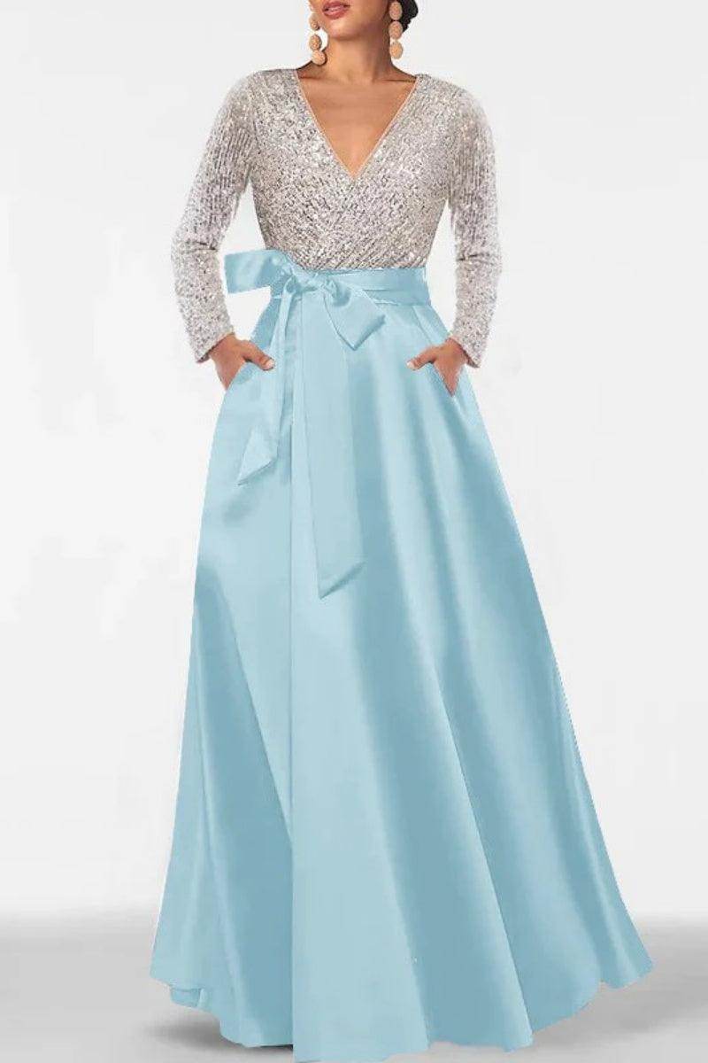 A Line V Neck Long Sleeves Sequins Mother Of The Bride Dresses CM0334 - COCOMELODY