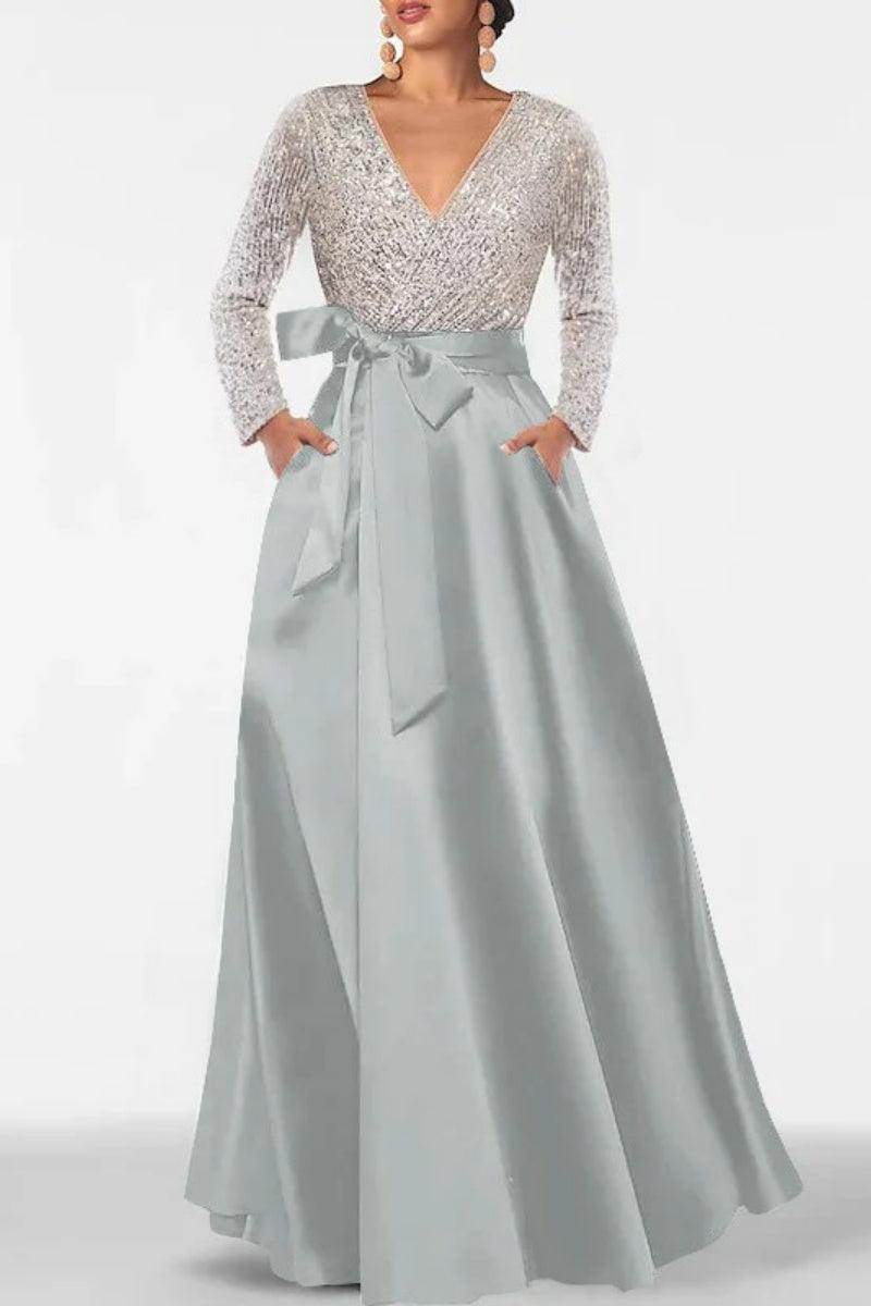A Line V Neck Long Sleeves Sequins Mother Of The Bride Dresses CM0334 - COCOMELODY