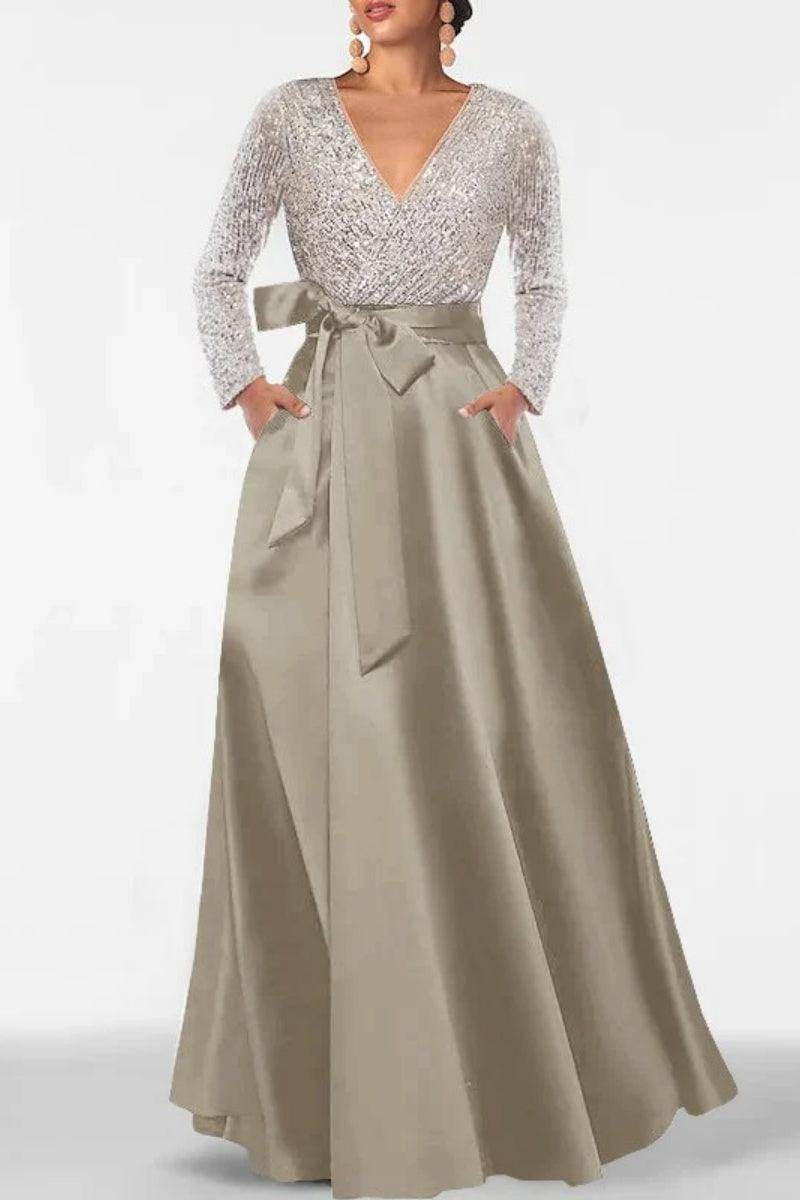 A Line V Neck Long Sleeves Sequins Mother Of The Bride Dresses CM0334 - COCOMELODY