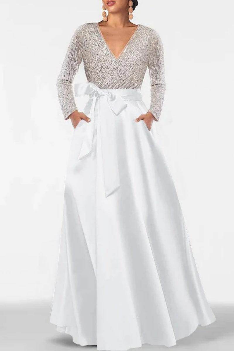 A Line V Neck Long Sleeves Sequins Mother Of The Bride Dresses CM0334 - COCOMELODY