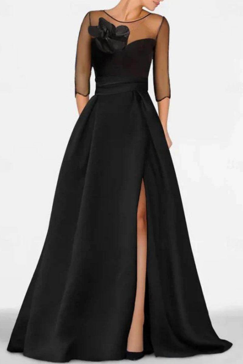Mother Dress Satin A-Line Floor Length High Split Lace Flower Wedding & Formal Gown COCOMELODY CM0338 Mother Dress Satin A-Line Floor Length High Split Lace Flower Wedding & Formal Gown COCOMELODY CM0338
