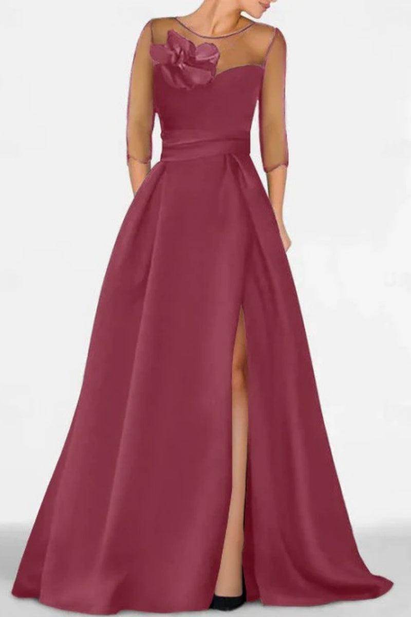 A Line Sweetheart 3/4 Sleeves High Split Mother Dresses CM0338 - COCOMELODY