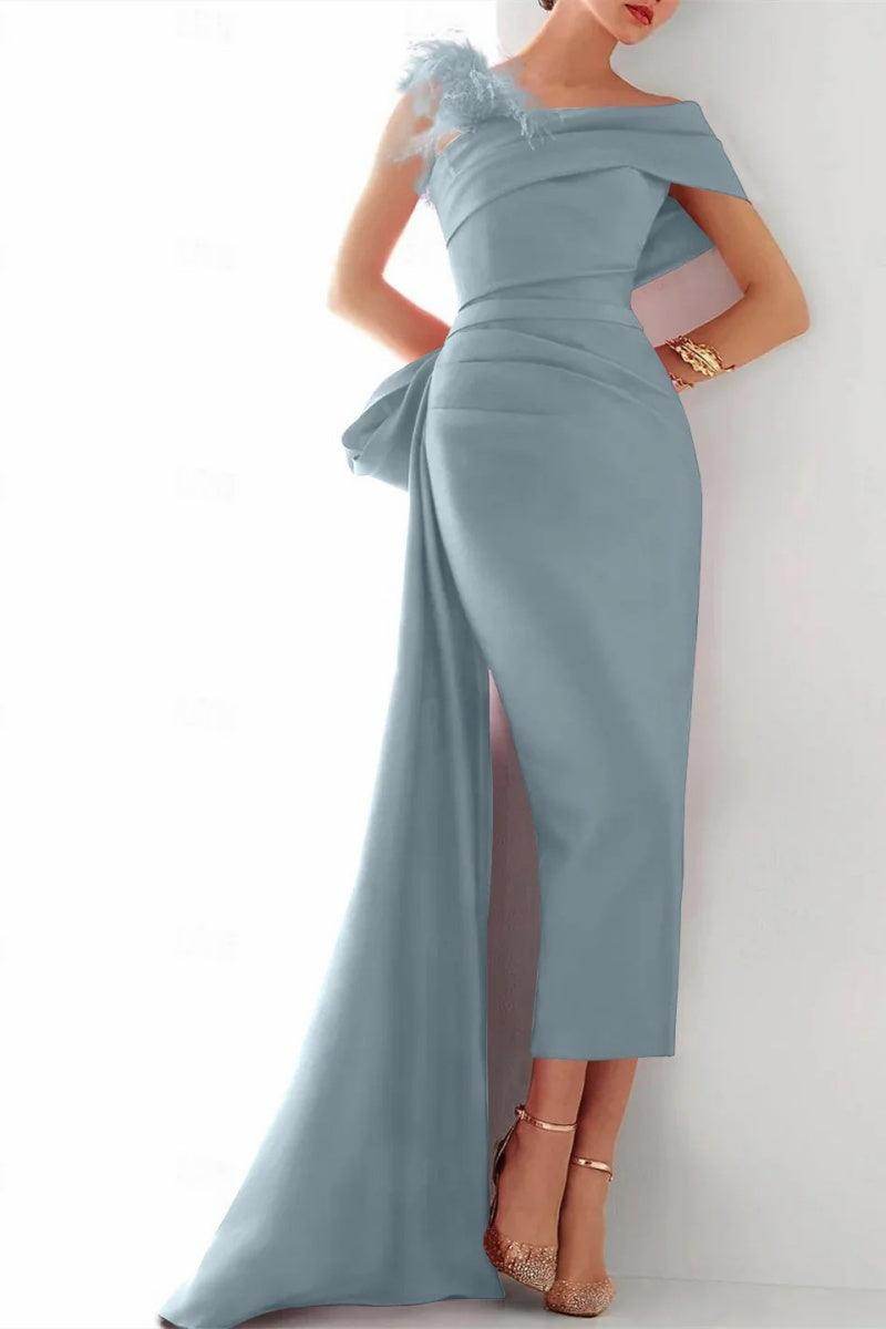 One Shoulder Evening Gown Satin Mother Of The Bride Dresses CM0340 - COCOMELODY