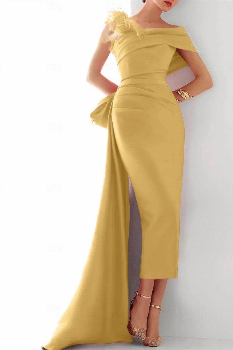 One Shoulder Evening Gown Satin Mother Of The Bride Dresses CM0340 - COCOMELODY