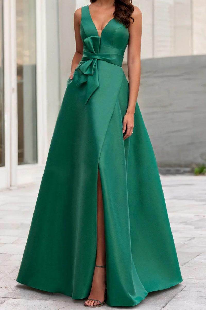 Satin Floor Length A-Line Formal Mother Of The Bride Dresses V-Neck Bowknot Formal Gown COCOMELODY CM0341, M-Rust Satin Floor Length A-Line Formal Mother Of The Bride Dresses V-Neck Bowknot Formal Gown COCOMELODY CM0341, M-Rust