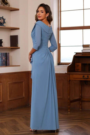 V Neck 3/4 Length Sleeves Floor Length Unique Mother Dresses CM0345 - COCOMELODY