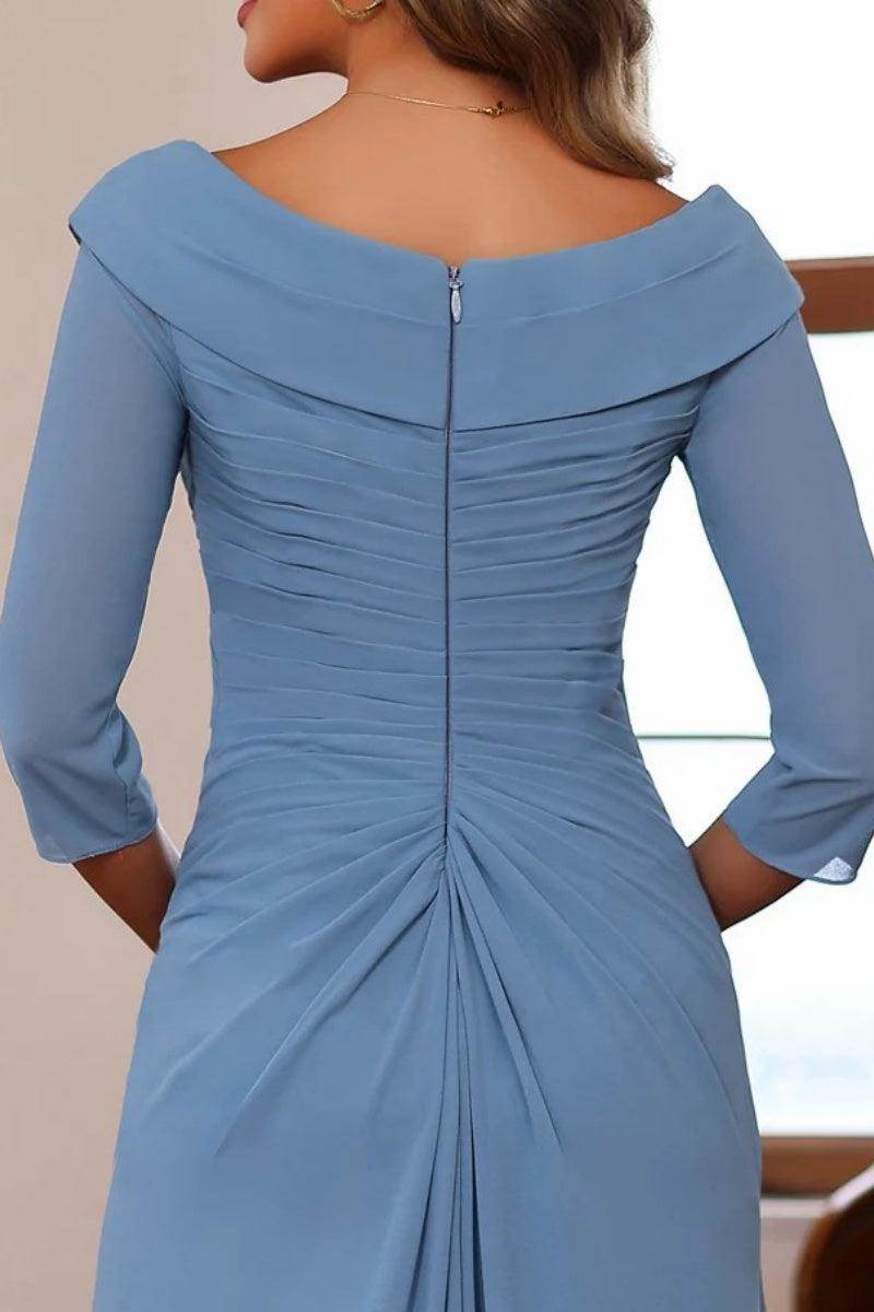 V Neck 3/4 Length Sleeves Floor Length Unique Mother Dresses CM0345 - COCOMELODY