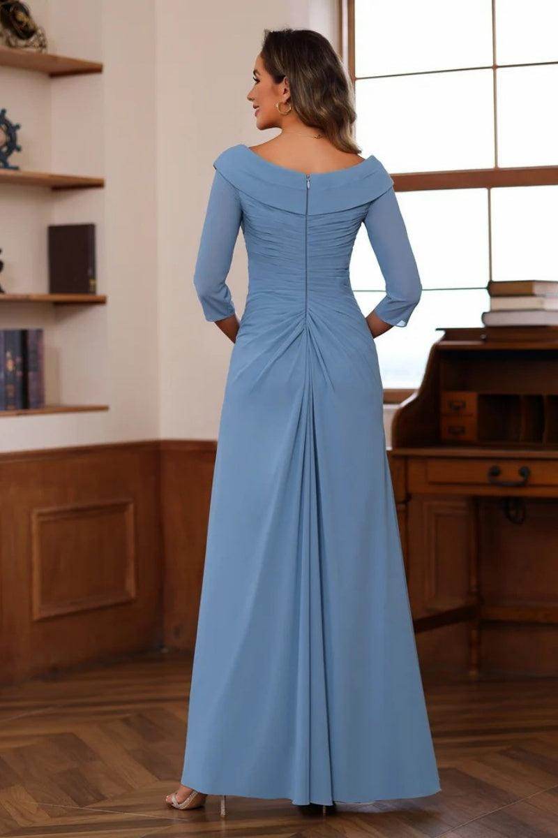 V Neck 3/4 Length Sleeves Floor Length Unique Mother Dresses CM0345 - COCOMELODY