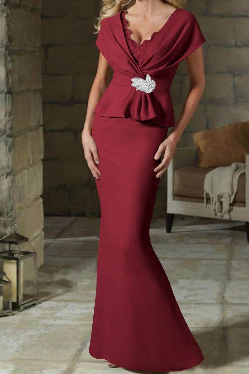 Sheath Column V Neck Mother of the Bride Dresses with Belt CM0346 - COCOMELODY