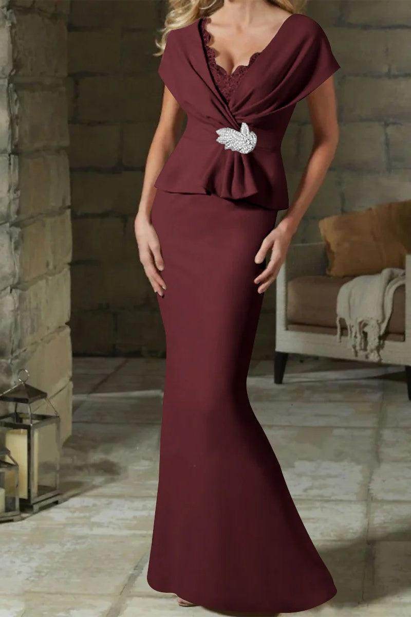 Sheath Column V Neck Mother of the Bride Dresses with Belt CM0346 - COCOMELODY
