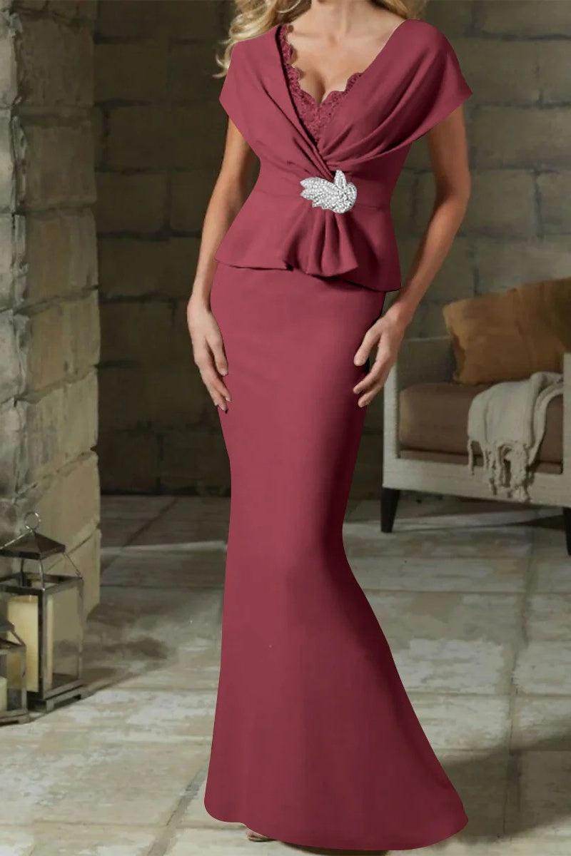 Sheath Column V Neck Mother of the Bride Dresses with Belt CM0346 - COCOMELODY