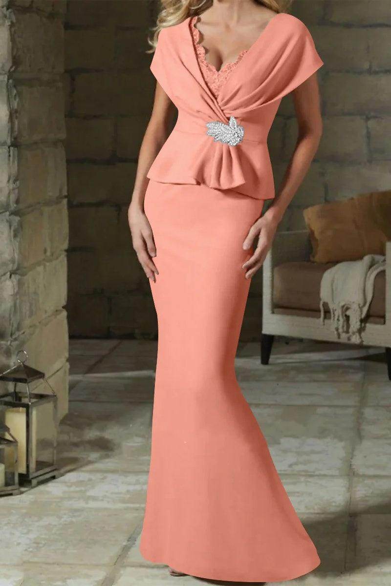 Sheath Column V Neck Mother of the Bride Dresses with Belt CM0346 - COCOMELODY